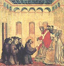 Pape Honorius III. psemn schvlil Frantikovu eholi (Giotto, basilika sv. Frantika)